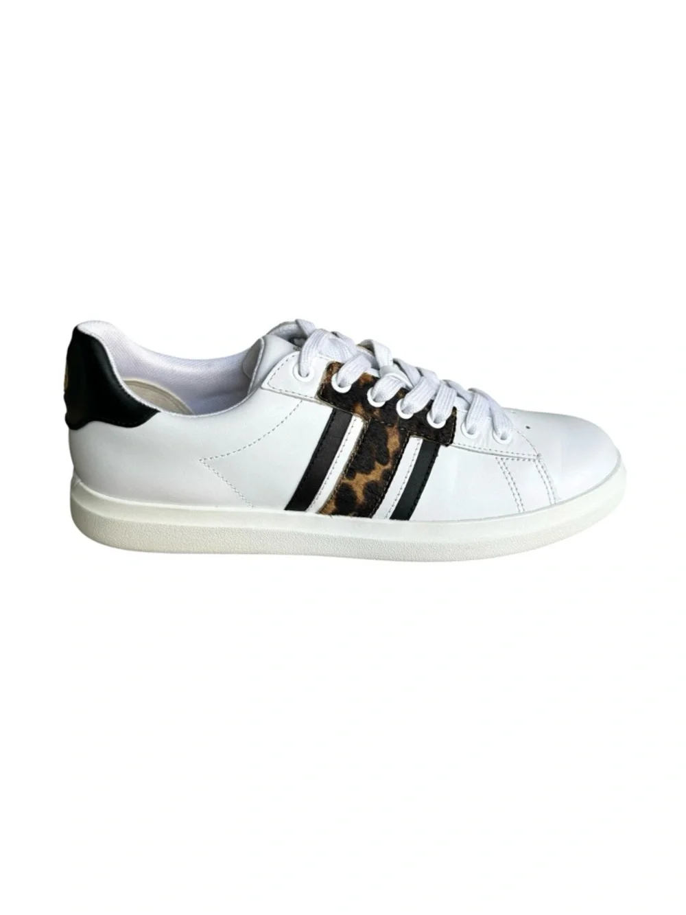 Tory Burch Howell T Saddle Court Sneakers White Barbados Leopard
